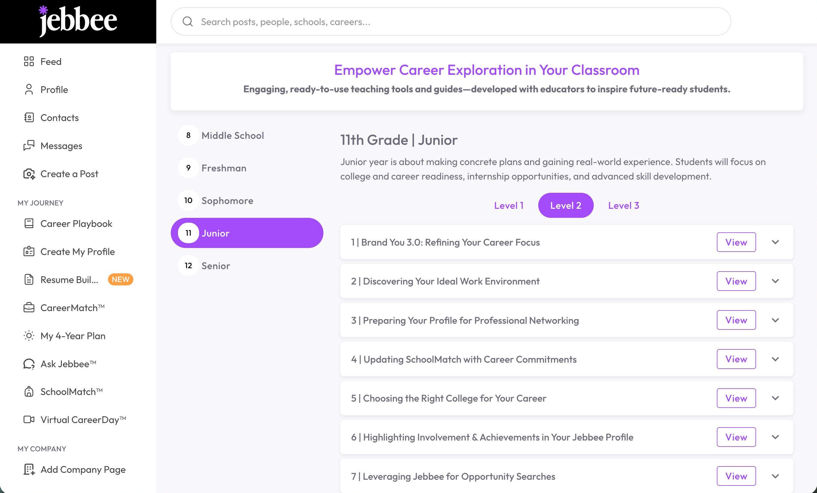 Jebbee Curriculum on jebbee.com with Level 1, 2 and 3
